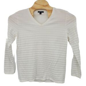 Tommy Hilfiger White/ Silver Metallic Striped Sweater Women's Size XL Elegant